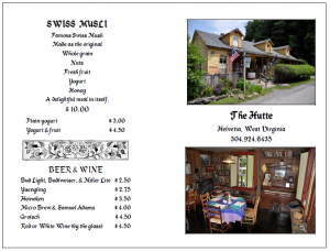 Menu at the Hütte Restaurant. 